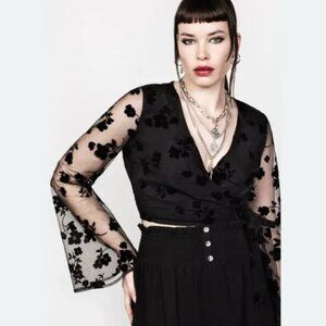 DISTURBIA Stevie wrap flocked crop top US size 8